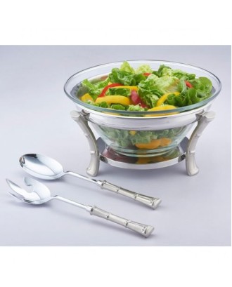 Bol din sticla cu suport si 2 ustensile servire, 30 cm, Glamour - SIMONA'S COOKSHOP